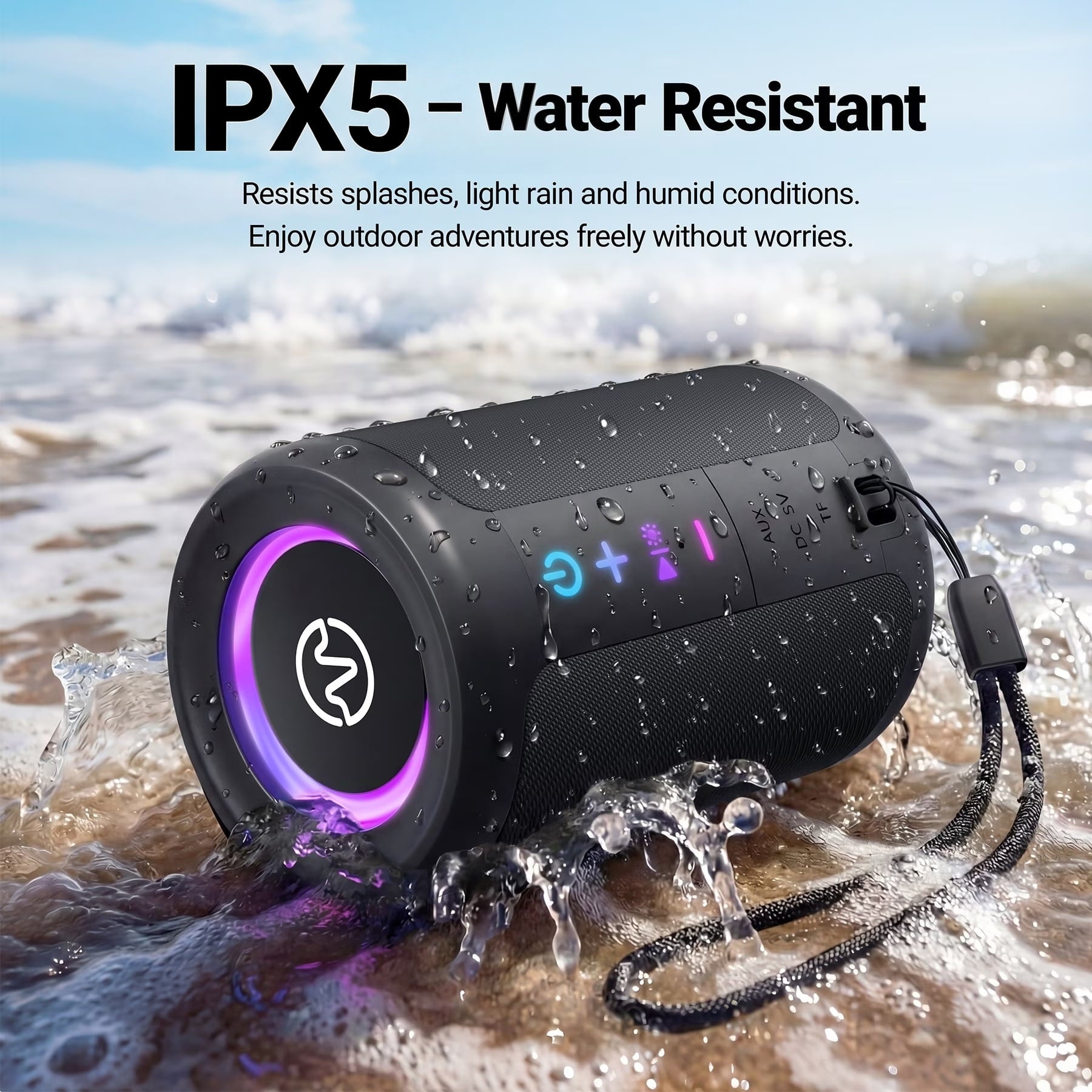 VEAT00L S16 Bluetooth speaker, Wireless Portable Bluetooth Speaker with Waterproof, Up to 24H Playtime,Powerful Bass,BT 5.4,LED Lights,TWS Pairing for Home/Party/Outdoor/Beach,Birthday Gift