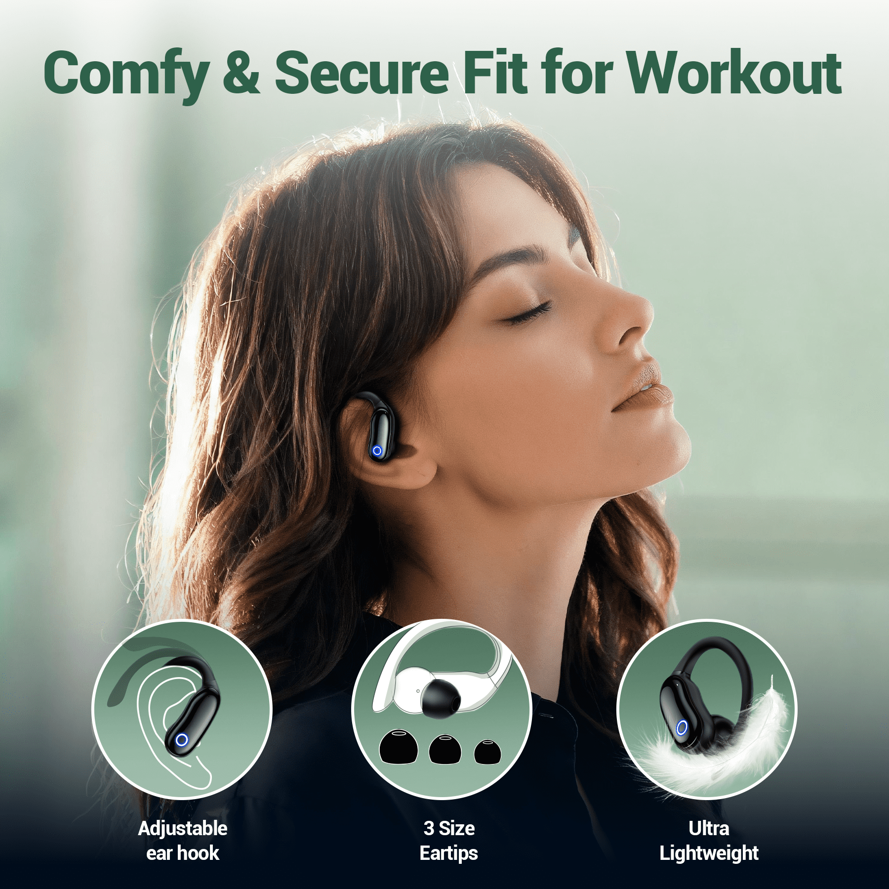 VEAT00L Active Noise Cancelling Wireless Ear Buds, 96Hrs Bluetooth Headphones IP7 Waterproof for Sport, Running Wireless Earphones with ENC, Deep Bass Over Ear bud with Earhooks for /Workout/Gym