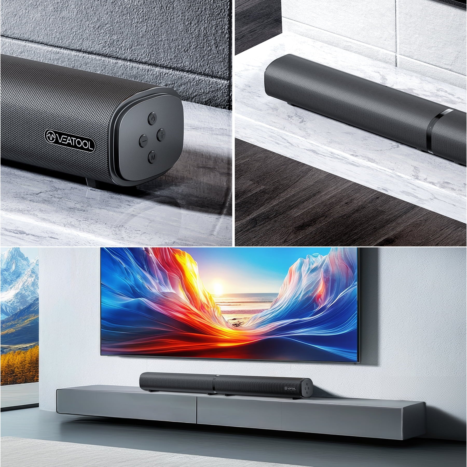 VEAT00L 2.2ch Sound Bar, 100W Bluetooth 5.0 Sound Bars for Smart TV, 3D Surround Sound System with Powerful Bass,Home Theater Speakers with USB/Optical/AUX, TV Speakers Soundbars with Split Design