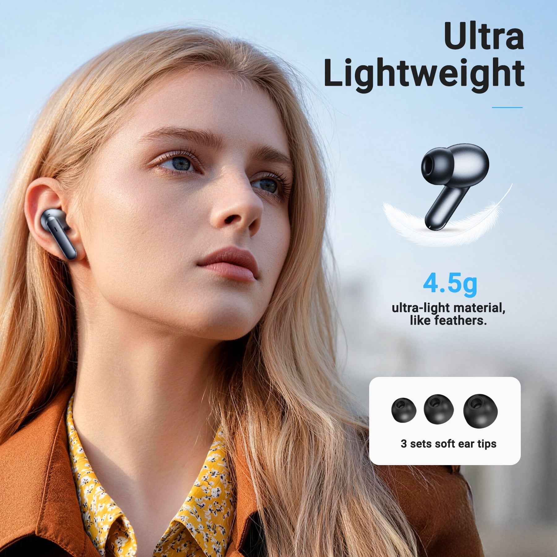 VEAT00L Active Noise Cancelling Wireless Earbuds with Smart Touch Screen, HiFi Stereo Sound, ENC Clear Call Ear Buds, 80H Playtime, IPX7 Waterproof, Transparency Mode，5 EQ for iOS Android