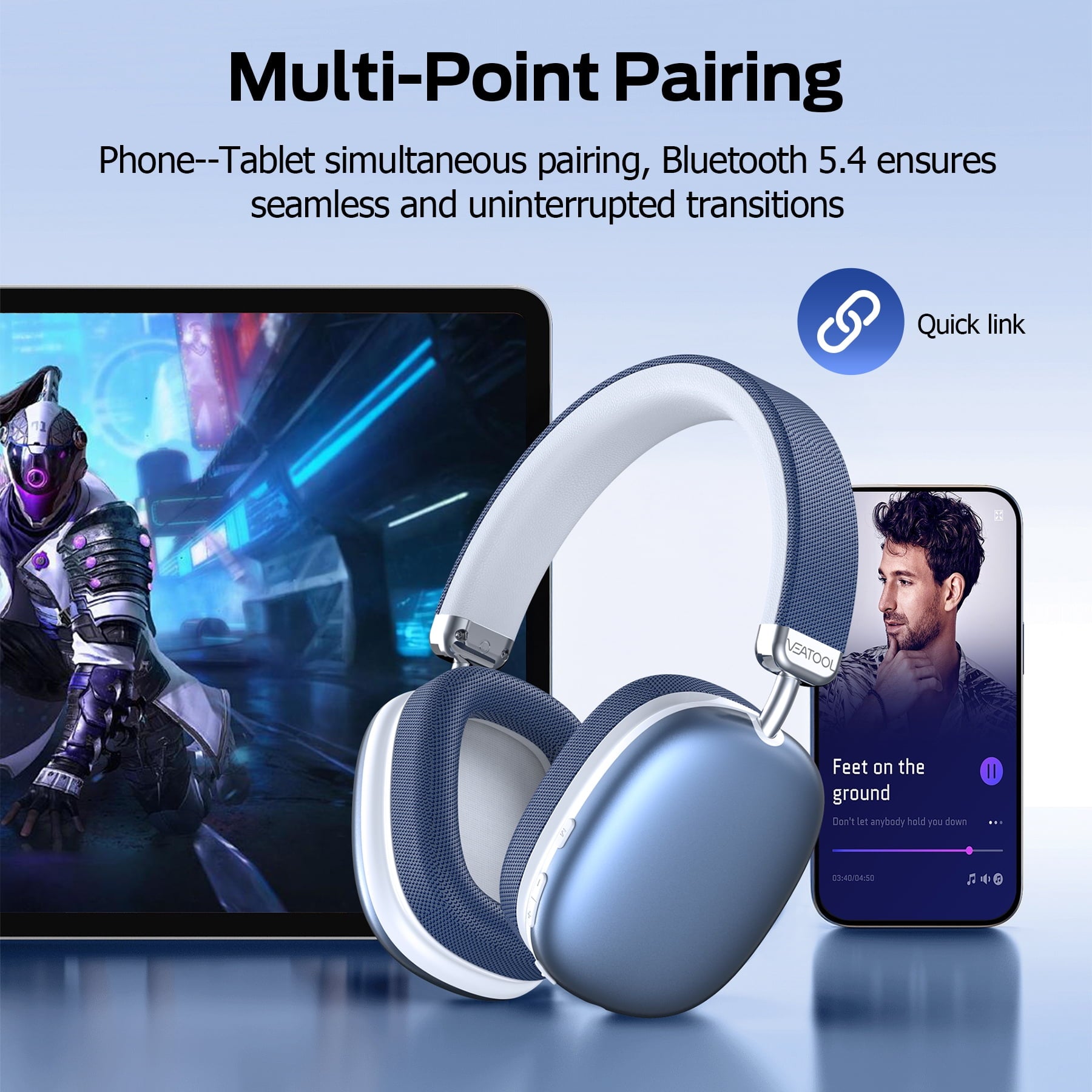 Bluetooth Headphones Over Ear, 65Hrs Playtime Wireless Headphones,Bass Boosted by 90%,Lightweight Headset with Deep Bass, Clear Call with 4 Noise Cancelling Mics,Low Latency for Travel Work Cellphone